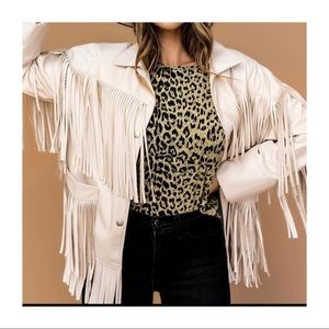Vegan faux leather fringe jacket